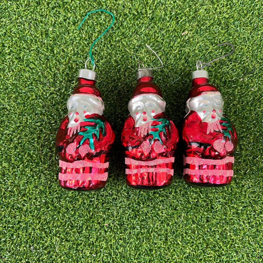 Vintage Lot of 3 Mercury Glass Father Santa Christmas Ornament